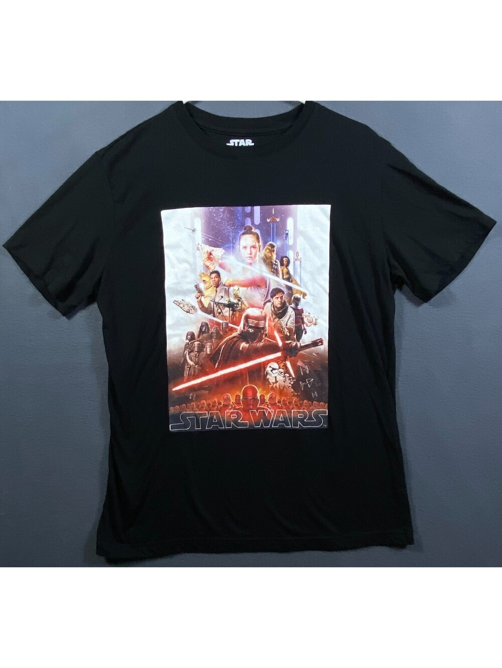 Star Wars Mens Tshirt Mad Engine Black Large Rey Kylo Ren Finn Force Awakens EUC